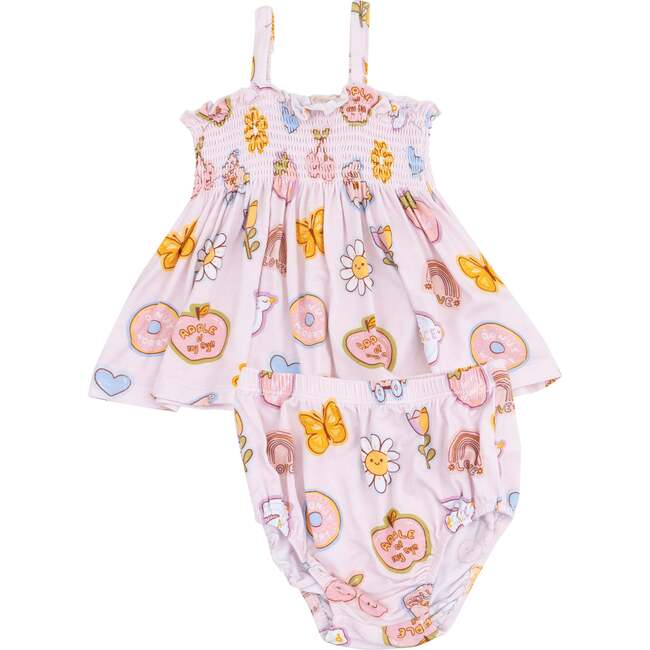 Smocked Top & Bloomer, Groovy Vibes Stickers Pink