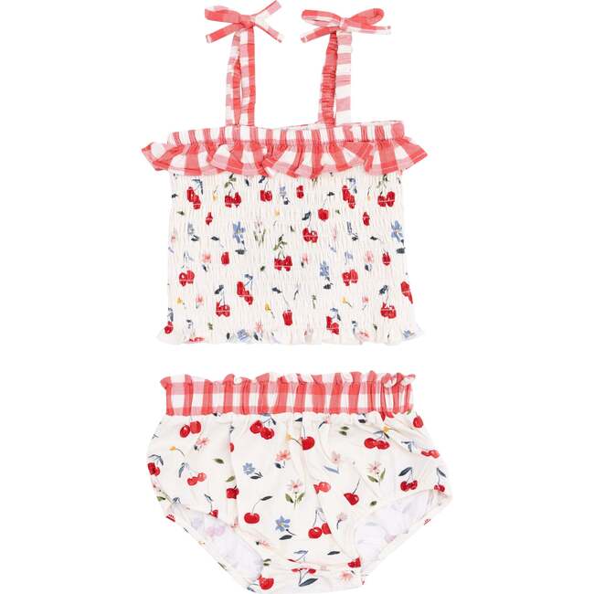 Smocked Ruffle Top and Bloomer, Watercolor Cherries