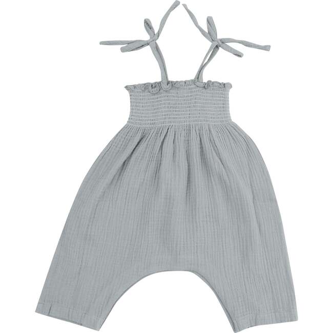 Smocked Romper, Solid Muslin Slate Gray