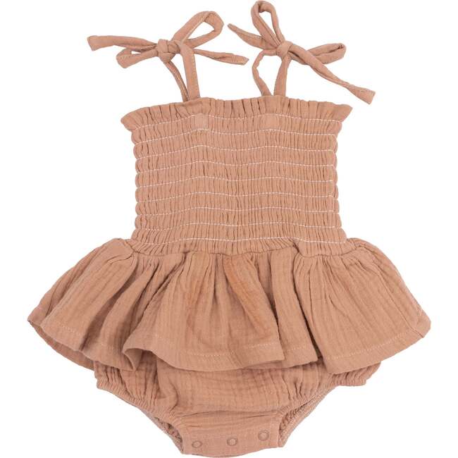 Smocked Bubble with Skirt, Solid Muslin Camel