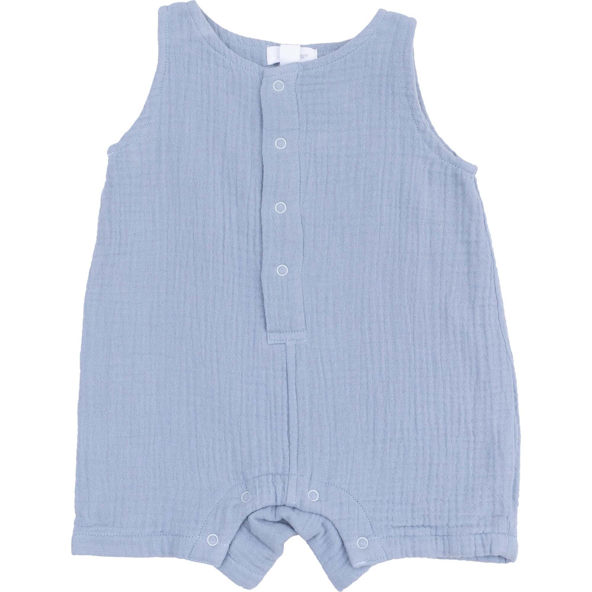 Sleeveless Shortie Romper, Solid Muslin Dusty Blue - Rompers - 1