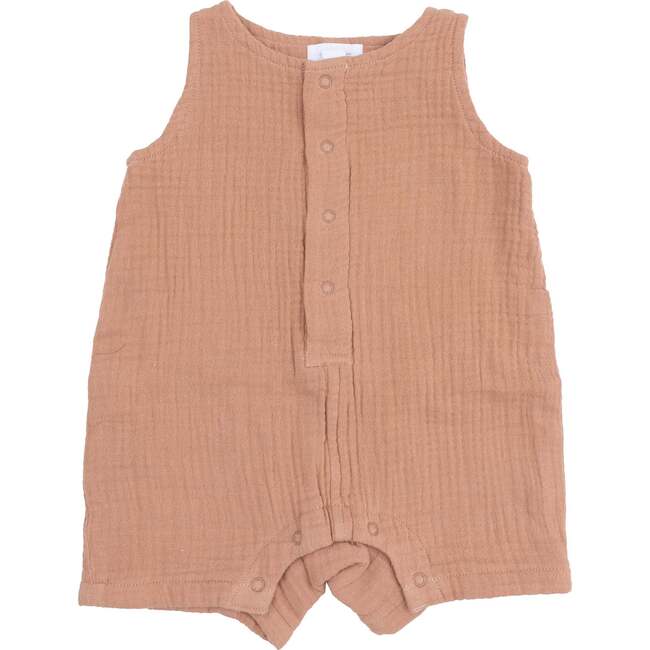 Sleeveless Shortie Romper, Solid Muslin Camel