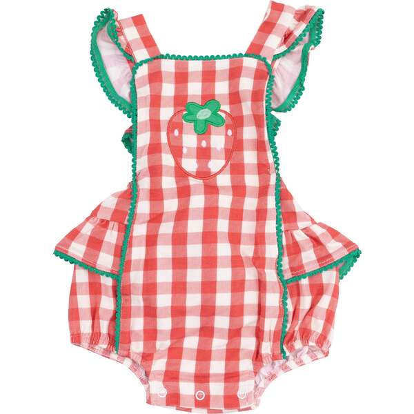 Ric-Rac Ruffle Sunsuit, Strawberry Gingham