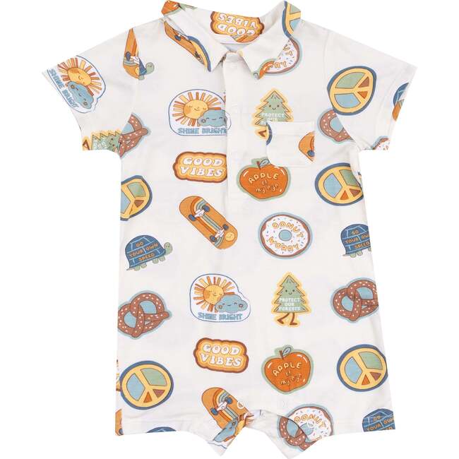 Polo Shortie, Groovy Vibes Stickers  Tan