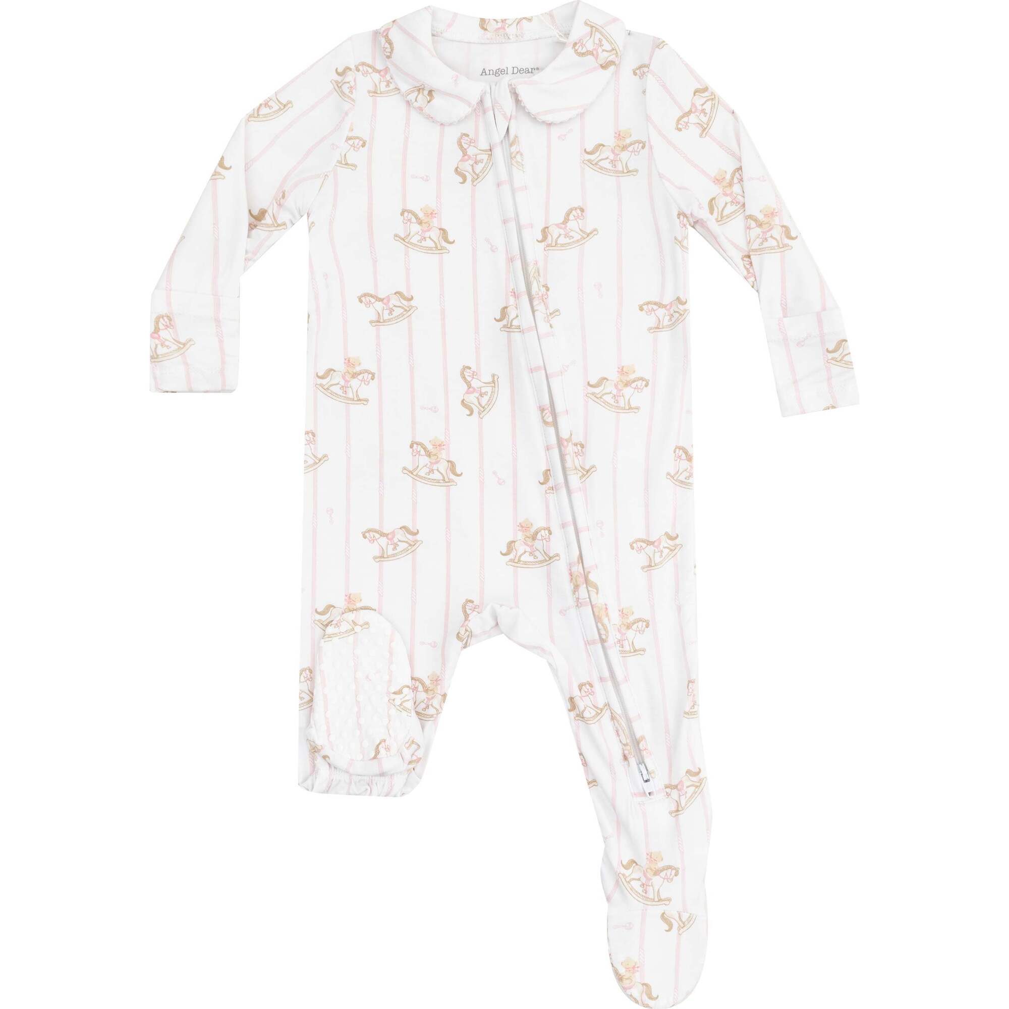 Peter Pan 2 Way Zipper Footie , Vintage Rocking Horse Pink - Footie Pajamas - 1