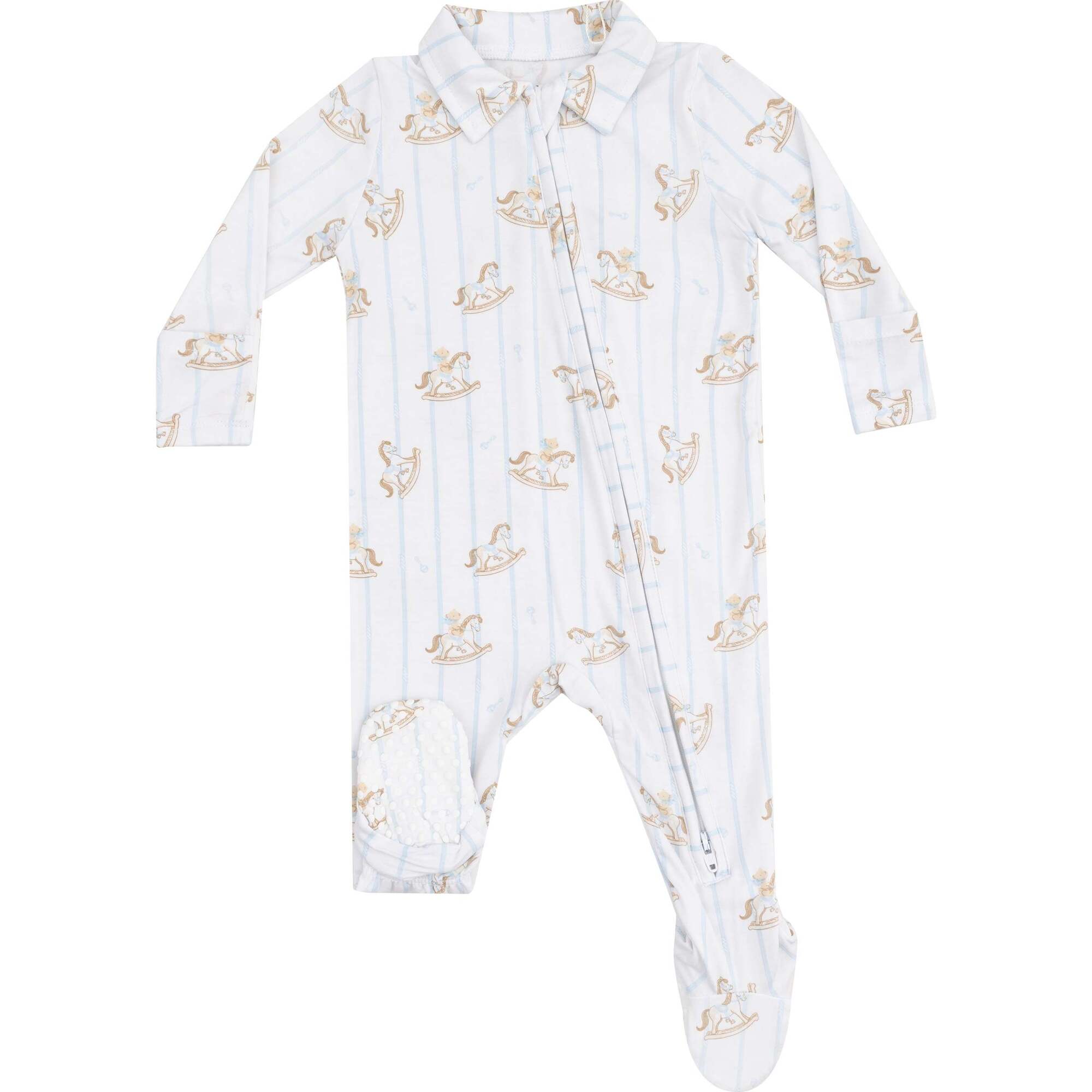 Polo 2 Way Zipper Footie, Vintage Rocking Horse Blue - Footie Pajamas - 1