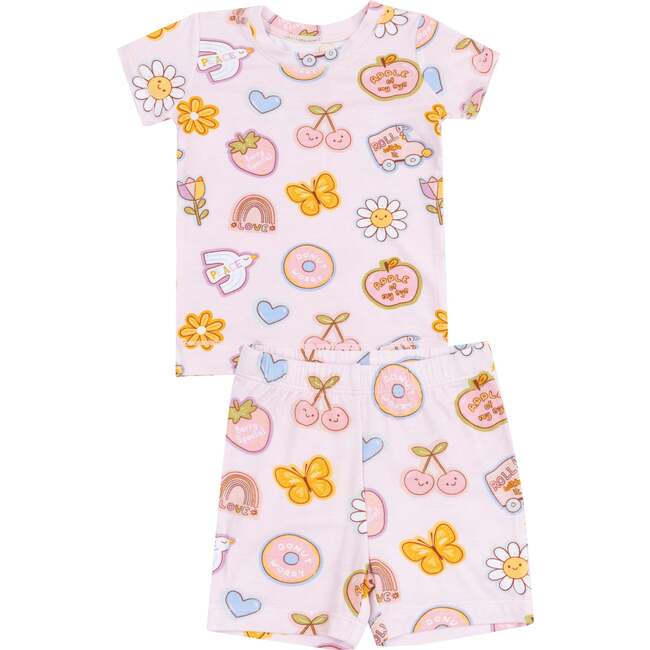 Loungewear Short Set, Groovy Vibes Stickers Pink