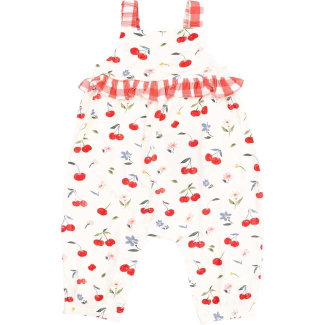 Ruffle Waist Romper, Watercolor Cherries