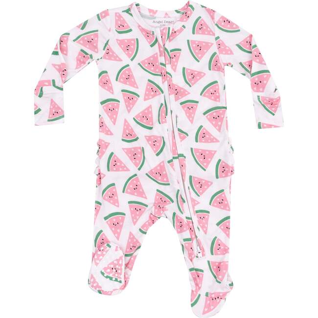 2 Way Zipper Ruffle Back Footie, Watermelon Hearts