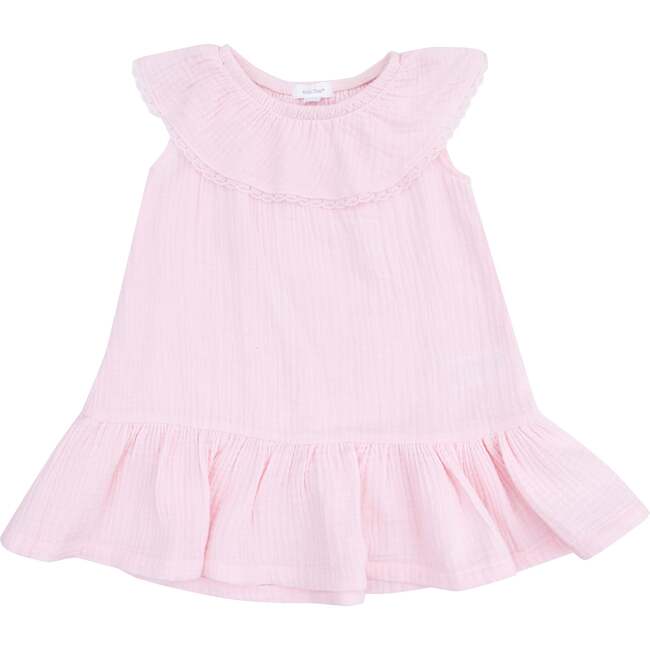 Circle Neck Ruffle Dress, Solid Muslin Ballerina