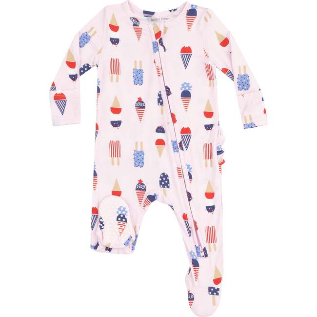 2 Way Zipper Ruffle Back Footie, American Ice Cream, Pink