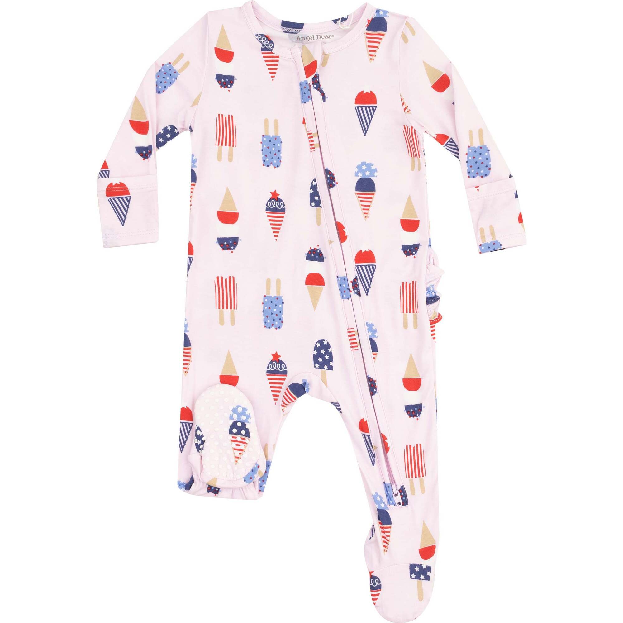 2 Way Zipper Ruffle Back Footie, American Ice Cream, Pink - Footie Pajamas - 1