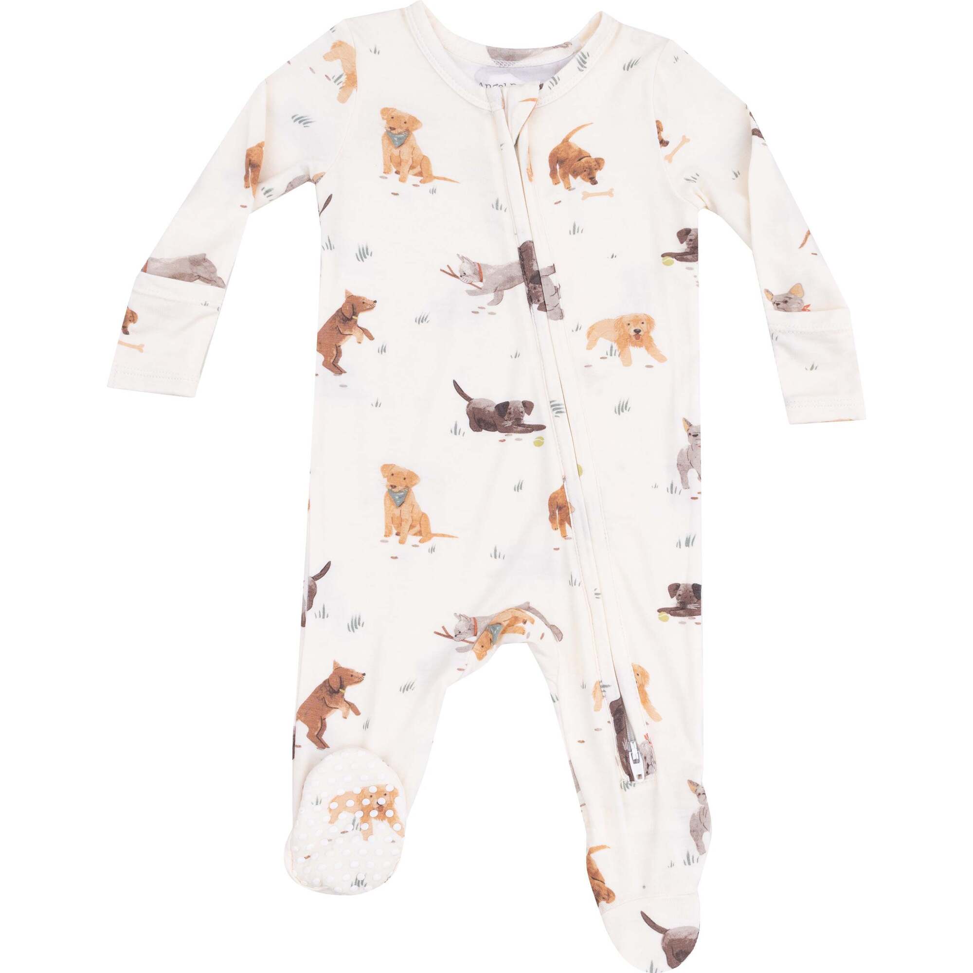 2 Way Zipper Footie, Watercolor Puppies - Footie Pajamas - 1
