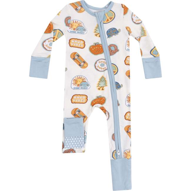 2 Way Zipper Romper, Groovy Vibes Stickers  Tan