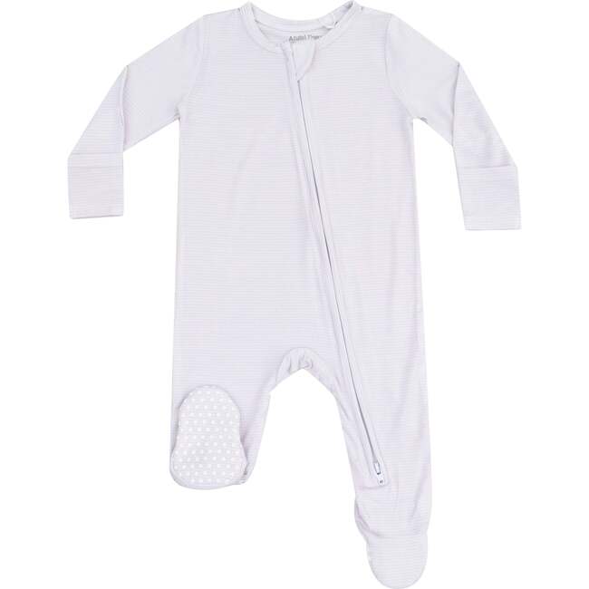2 Way Zipper Footie, Stripe Classic Grey / Vintage Elephant ABC - Footie Pajamas - 1