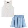 Kids White Rib Knit Tank Set, Bows & Blue - Mixed Apparel Set - 1 - thumbnail