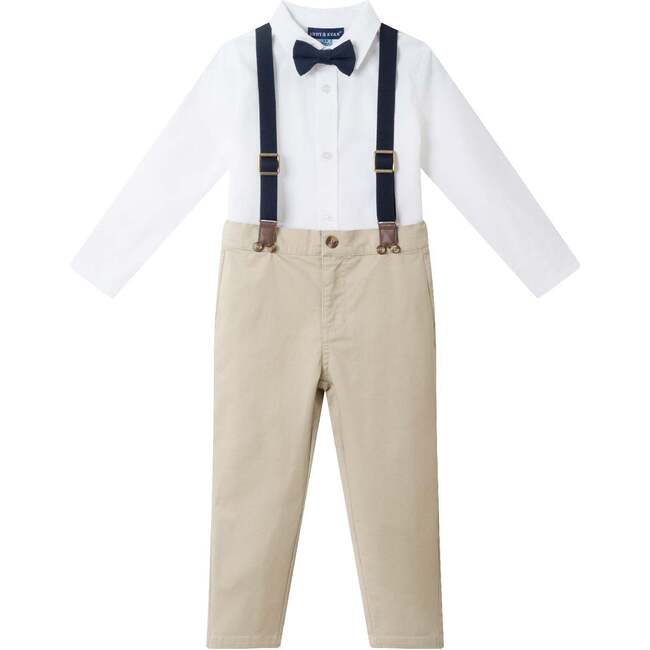 Kids White Buttondown Bowtie and Suspenders Set, White