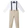 Kids White Buttondown Bowtie and Suspenders Set, White - Mixed Apparel Set - 1 - thumbnail