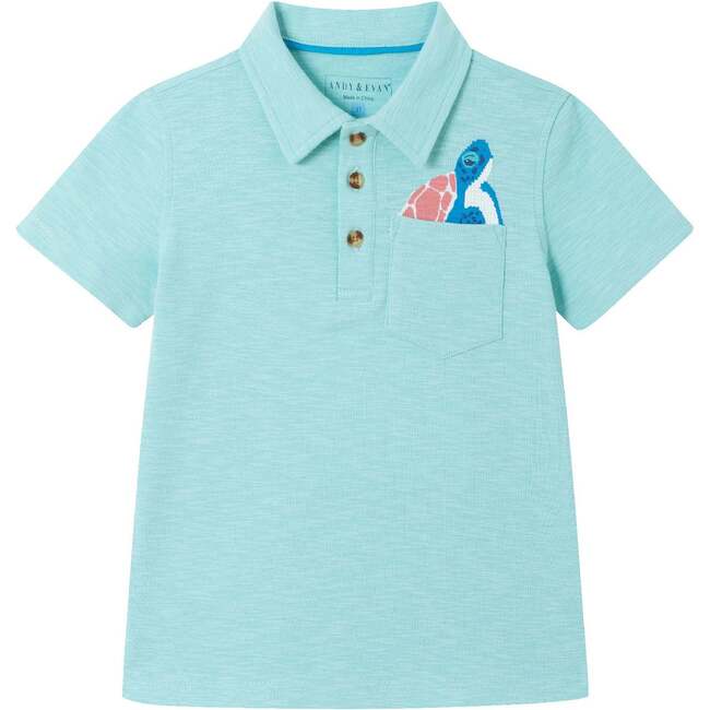 Kids Turtle Pocket Polo, Aqua