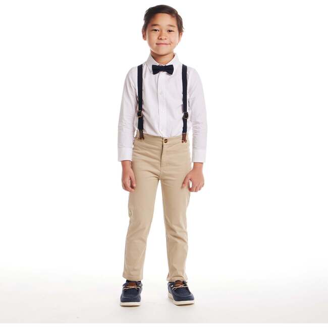 Kids White Buttondown Bowtie and Suspenders Set, White - Mixed Apparel Set - 2