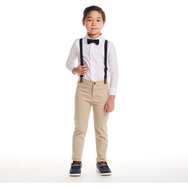 Kids White Buttondown Bowtie and Suspenders Set, White - Mixed Apparel Set - 3