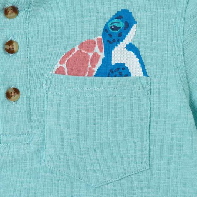 Kids Turtle Pocket Polo, Aqua - Polo Shirts - 3