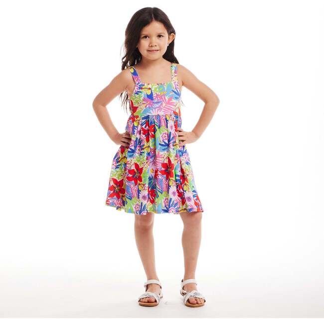 Kids Tropical Printed Rib Knit Dress w/ Back Cutout, Tropical - Dresses - 3