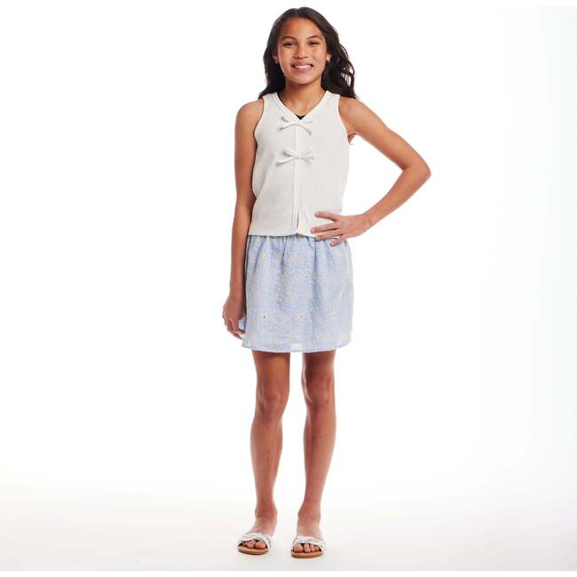 Kids White Rib Knit Tank Set, Bows & Blue - Mixed Apparel Set - 3
