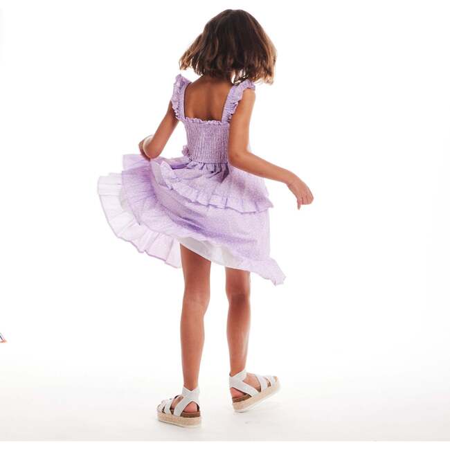 Kids White Ditsy Floral Purple Ruffle Tiered Dress, White - Dresses - 6