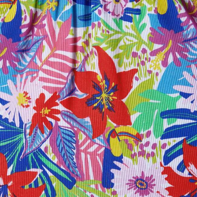 Kids Tropical Printed Rib Knit Dress w/ Back Cutout, Tropical - Dresses - 5