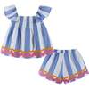 Kids Top & Short Set w/ Ric Rac Trim, Blue & White Striped - Mixed Apparel Set - 2