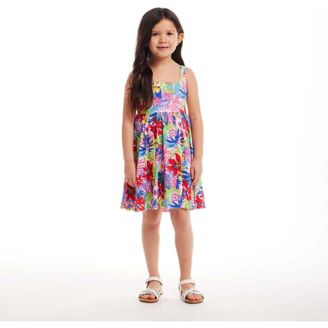 Kids Tropical Printed Rib Knit Dress w/ Back Cutout, Tropical - Dresses - 6