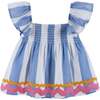 Kids Top & Short Set w/ Ric Rac Trim, Blue & White Striped - Mixed Apparel Set - 3