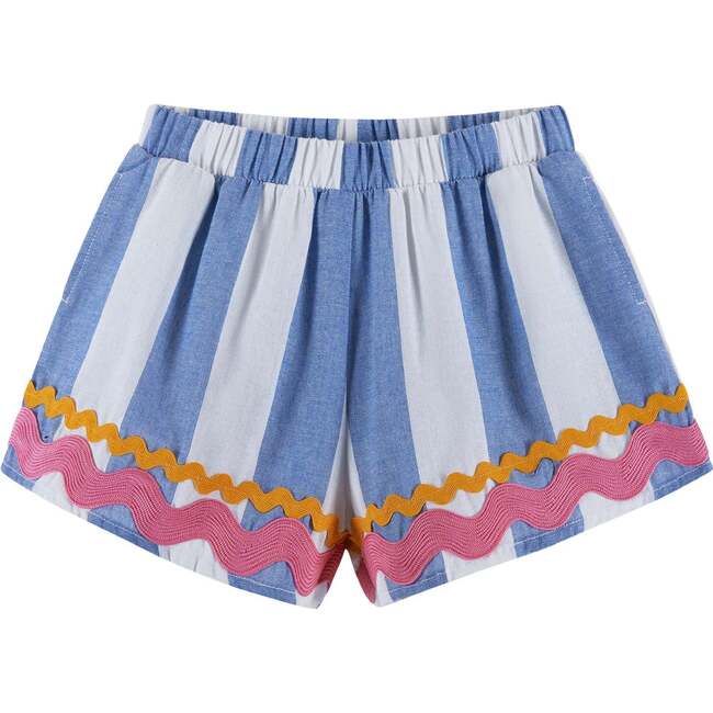 Kids Top & Short Set w/ Ric Rac Trim, Blue & White Striped - Mixed Apparel Set - 4