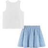 Kids White Rib Knit Tank Set, Bows & Blue - Mixed Apparel Set - 6