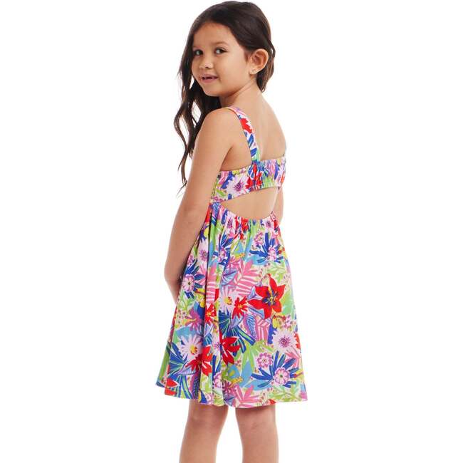 Kids Tropical Printed Rib Knit Dress w/ Back Cutout, Tropical - Dresses - 7