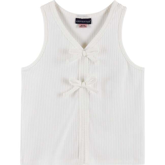 Kids White Rib Knit Tank Set, Bows & Blue - Mixed Apparel Set - 7
