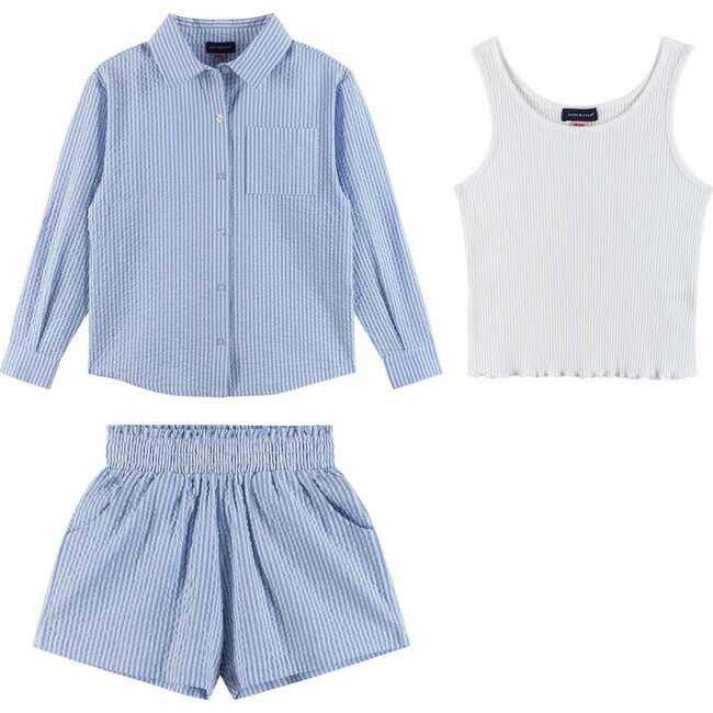 Kids Striped Woven Buttondown & Short Set, Seaside Breeze
