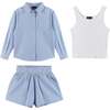 Kids Striped Woven Buttondown & Short Set, Seaside Breeze - Mixed Apparel Set - 1 - thumbnail