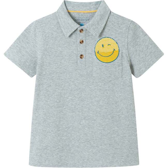 Kids Smile Pocket Polo, Heather Grey - Polo Shirts - 1