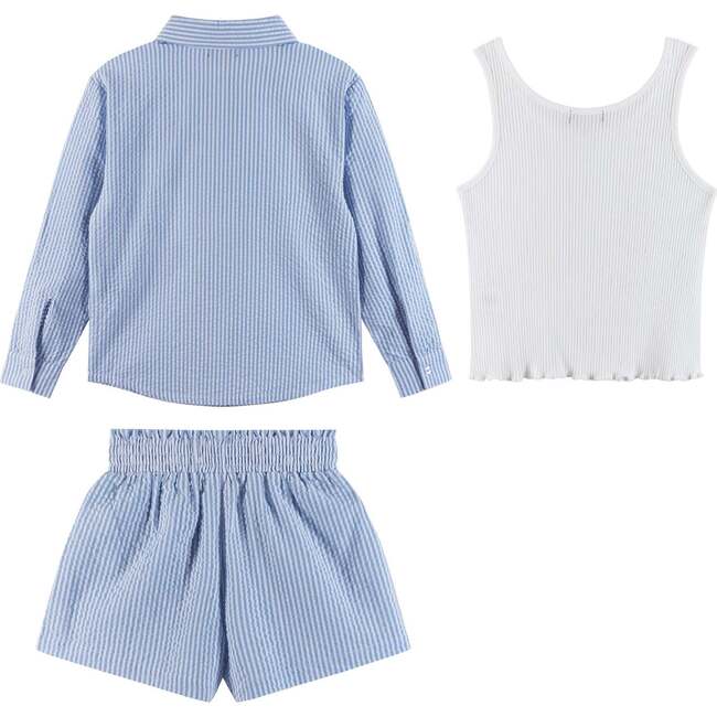 Kids Striped Woven Buttondown & Short Set, Seaside Breeze - Mixed Apparel Set - 5
