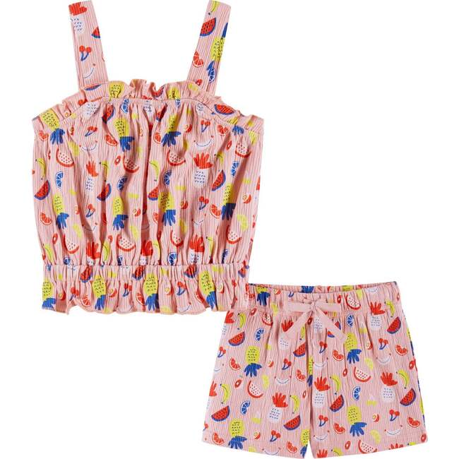 Kids Ruffle Tank & Short Set, Pink Fruit Print