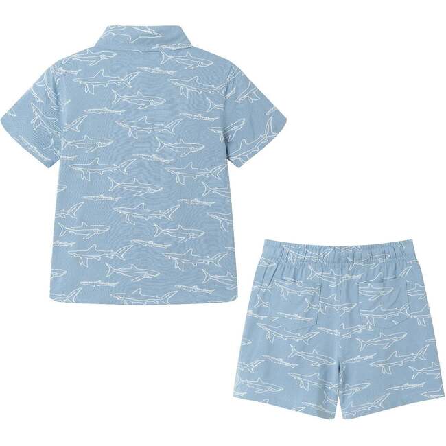 Kids Shark Print Buttondown Set, Blue - Mixed Apparel Set - 2