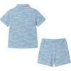 Kids Shark Print Buttondown Set, Blue - Mixed Apparel Set - 2