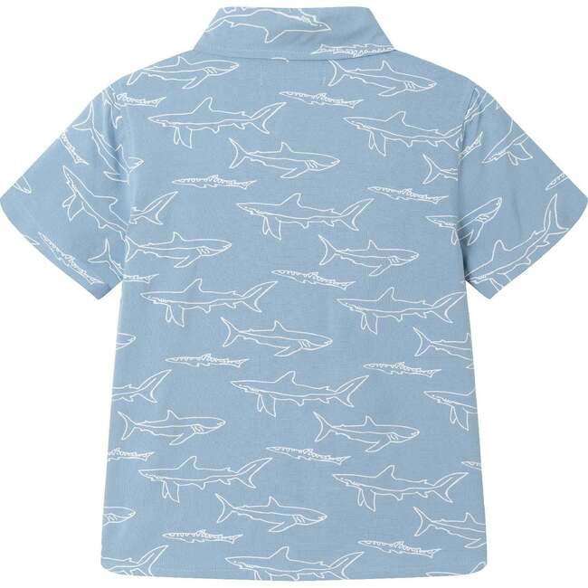 Kids Shark Print Buttondown Set, Blue - Mixed Apparel Set - 4