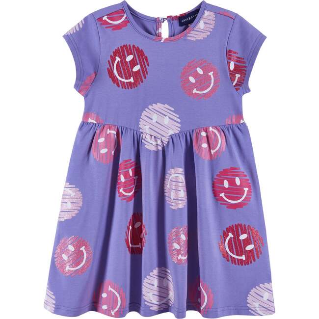 Kids Purple & Pink Jersey Dress, Smiley Print