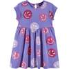 Kids Purple & Pink Jersey Dress, Smiley Print - Dresses - 1 - thumbnail
