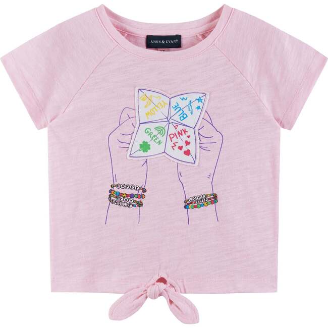 Kids Pink Raglan Sleeve Knot Detail Tee, Fortune Teller Graphic