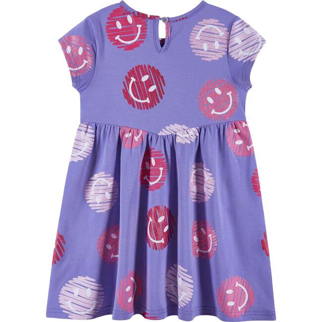 Kids Purple & Pink Jersey Dress, Smiley Print - Dresses - 2