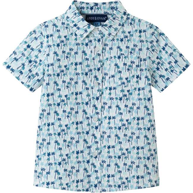 Kids Mini Palms Short Sleeve Buttondown, White